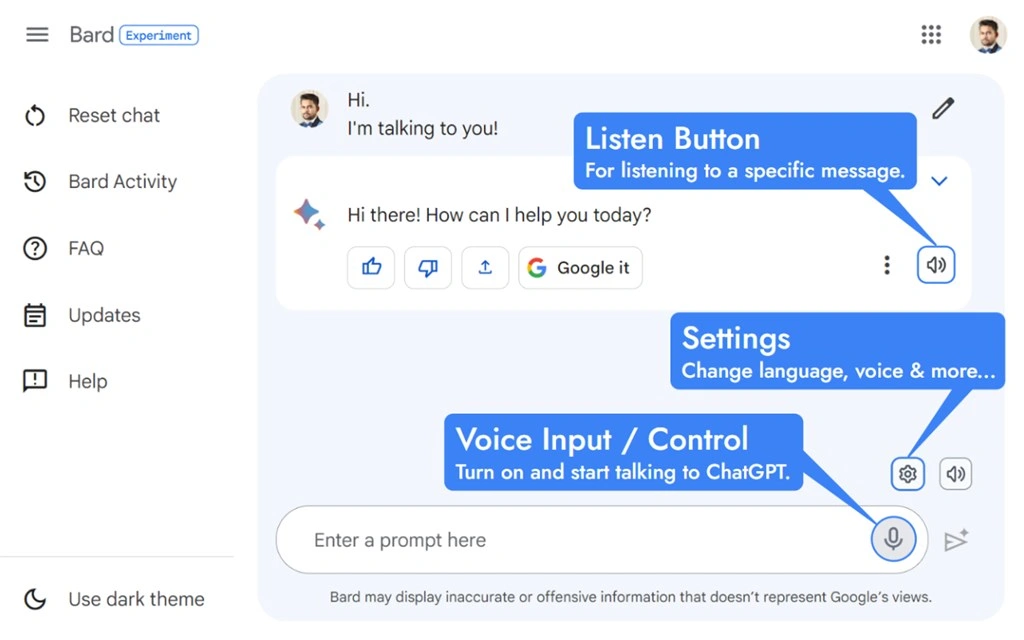 Voice Control for Bard Screenshot Image