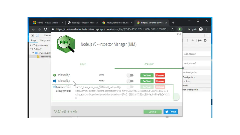 Node.js V8 Inspector Manager (NiMV3) Screenshot Image #1